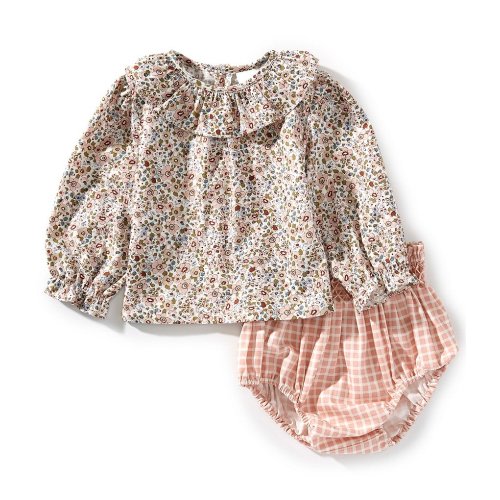 Edgehill Collection Baby Girls Check and Floral Diaper Set
