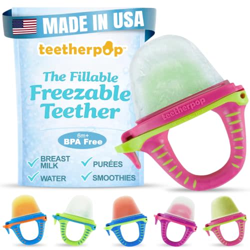 Fillable Freezer Teethers for Babies – Made in USA Teething Pacifier | Breastmilk Popsicle Teether Feeder with Spill-Proof Sippy Slits for Liquids & Purées. Baby Teething Toys Cooling Relief