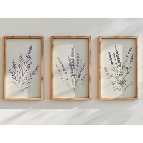 Lavender Wall Art Set of 3 | Botanical Purple Floral Prints | French Country Decor