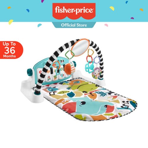 Fisher-Price Glow And Grow Kick & Play Piano Gym Baby Playmat With Musical Learning Toy, Blue (HRB13)