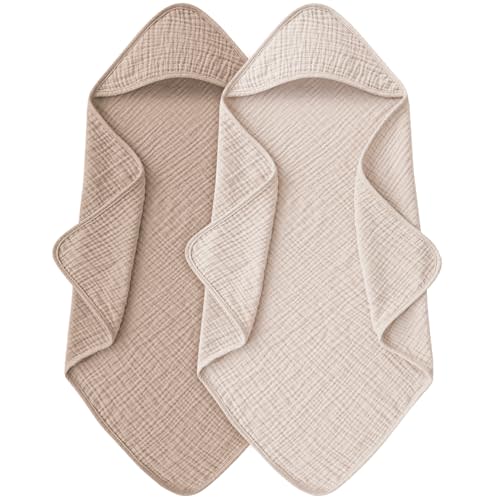 MairMore Muslin Baby Towels with Hood for Newborn 100% Cotton Baby Bath Towels Soft & Absorbent Hooded Baby Towel for Boys and Girls, Large Size - 32 * 32 Inches