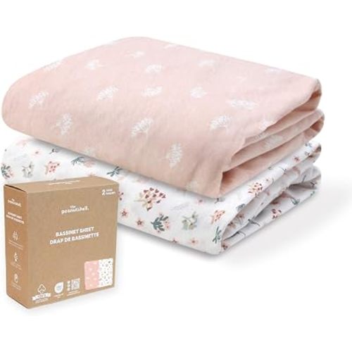 Organic Cotton Bassinet Sheets Girl - 2pk Baby Bed Sheets, Pink Floral