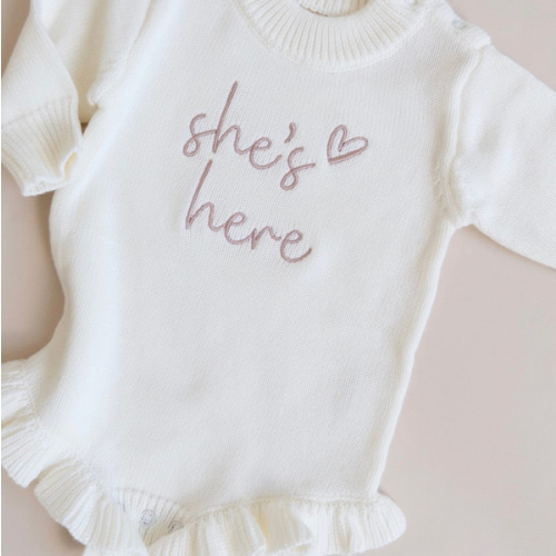 She's Here Frill Knit Romper - Cloud