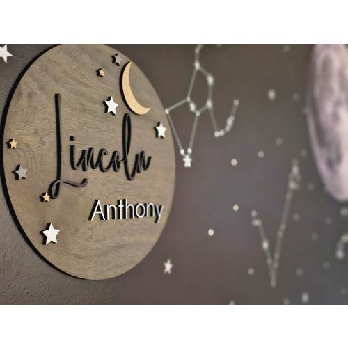 Nursery Name Sign: Celestial Moon & Stars Decor | Baby Shower Gift | Baby Boy Custom Nursery | Baby Girl Personalized Wall Decor | Space