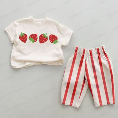 Baby Strawberry Red Vertical Striped 2-piece Set