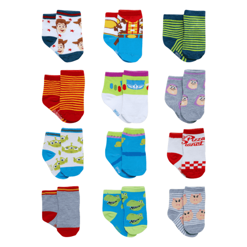 Disney Newborn/Infant Boys' Fun Socks - 12 Pack Bulk, Mickey Mouse, Winnie The Pooh, Lion King, Toy Story