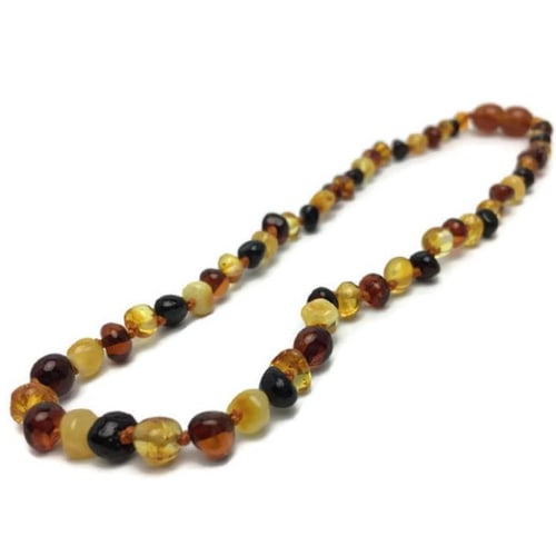 Baltic Amber Teething Necklace for Baby, Toddler 12.5" or 11 Polished Multi