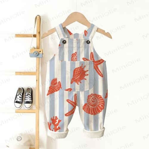 Baby Toddler Shells Print Stripe Overalls