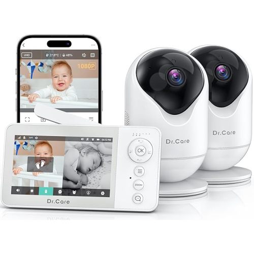 Dr.Care VistaView Lite RB Smart WiFi Baby Monitor - 4” 720P Split Screen & 1080P Camera App Control, Motion Alerts, 2500mAh Removable Battery, HD Night Vision, 2-Way Talk, Multi-User, Triple Security
