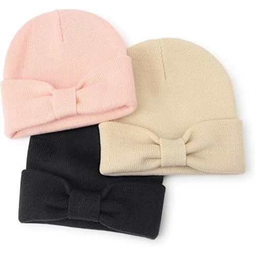 AQOKKA Baby Beanies Toddler Winter Hats with Bow Soft Warm Infant Knit Newborn Beanies Hat for Baby Boys Girls 0-36 Months