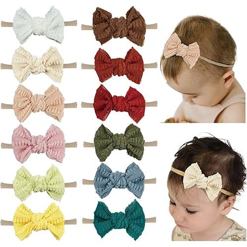 Baby Girl Knitting Hair Bow Headband Nylon Elastic Hair Bands 12Pcs Fall WInter Hair Accessories for Newborn Toddlers (knitted 12pcs)