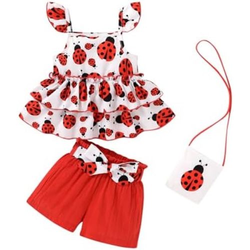 YOUNGER TREE Toddler Baby Girl Clothes Ruffle Sleeveless Strap Dress Tank Shorts Set Summer Outfits With Bag