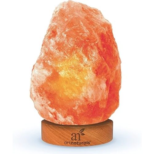 Artnaturals Himalayan Rock Salt Lamp - Natural Glow Night Light -Hand Carved Pink Crystal from Pure Salt - for Rest, Relaxation and Energy - Real Wooden Base (Pink)