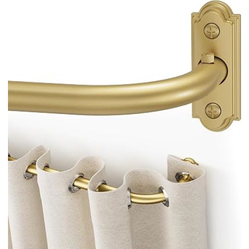 YaFex Gold Curtain Rod 32-86 Inch, 1 Inch Heavy Duty Black Curtain Rods for Windows, Adjustable Window Treatment Rods, Blackout Wrap Around Curtain Rod for Bedroom