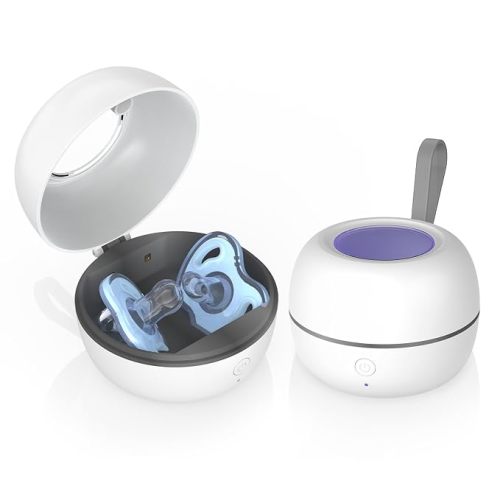 Portable Pacifier Sanitizer, UV Light Sanitizer Box, 99.99% Cleaned in 3 Minutes, 90 Disinfection Cycles, USB Rechargeable, Baby Pacifier Sanitizer On the Go (Large White)