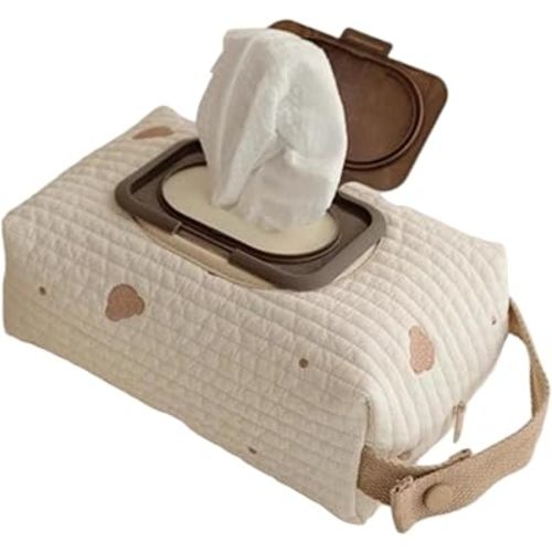 Diaper Bag Organizer, Bear Pattern Diaper and Wipes Pouch with Handle, Washable Reusable Embroidery Baby Wipes Storage Bag for Travel, Decor