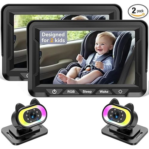 Baby Car Camera 2-Pack – HD 1080P, 150° Wide Angle, Night Vision, Adjustable LED Light, Easy Installation, Infant Safety, Rear Seat Monitoring for Car Travel