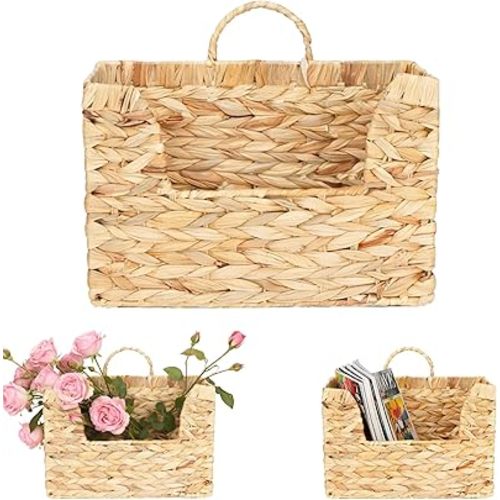 Extra-Strong Woven Wall Hanging Basket Organizer Decorative Handwoven Wicker Storage Organizer ,Space Saving Hanging Helf With Handles Perfect for Home ,Kitchen, Bathroom, Office Decor