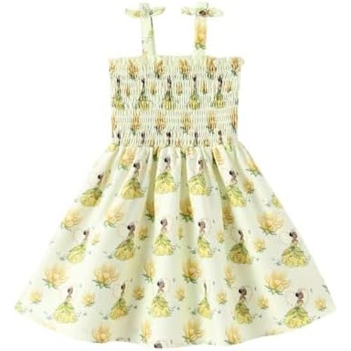 Disney Princess Frozen Elsa Minnie Stitch Toddler Girl Dress Bow Tie Straps Smocked Summer Outfit Birthday Party Clothes 2-9Y