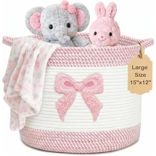 Baby Laundry Basket for Nursery, Large 15”x12”Baby Girl Storage Baskets