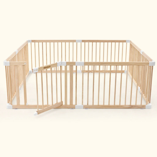 HARPPA Wooden Baby Gate Playpen | Non-Toxic Foldable DIY Adjustable Play Yard for Infants & Toddlers – Natural Finish Baby Fence for Small & Large Spaces