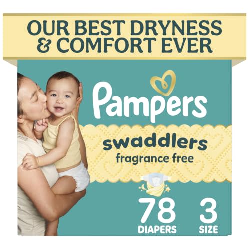 Pampers Swaddlers Diapers, Size 3 (13-26 lbs), 78 Count, Fragrance Free, Hypoallergenic, Absorbent, Pediatrician Recommended, Skin Safe