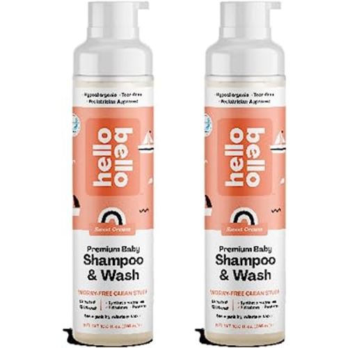 Hello Bello Extra Gentle Shampoo & Body Wash Tear Free, Hypoallergenic and Pediatrician Tested Plant Based Formula for Babies and Kids Sweet Cream Scent 10 FL Oz (Pack of 2)