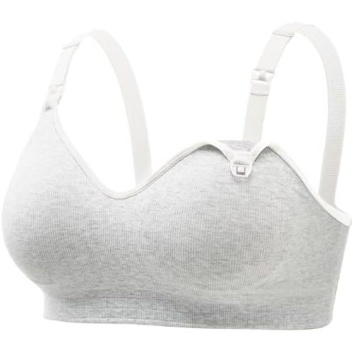 Momcozy Nursing Bras for Breastfeeding, Soft U.S. Cotton Seamless Maternity Bra, Fixed Padding, Wireless Pregnancy