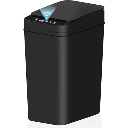 White Bathroom Small Trash Can with Lid, Automatic Garbage Can, 2.6 Gallon