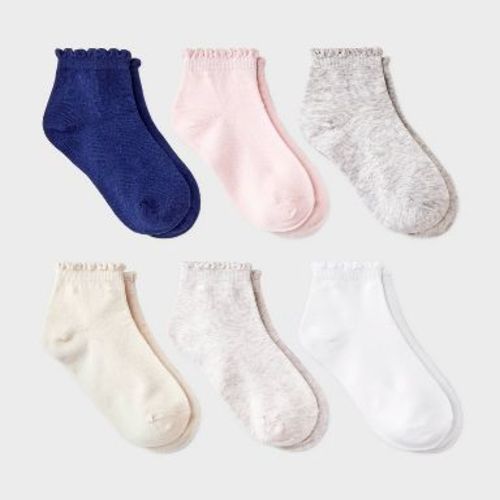 Girls' 6pk Scallop Ankle Socks - Cat & Jack™ S