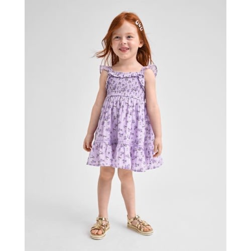 Baby And Toddler Girls Floral Textured Smocked Dress - Purple 9-12m