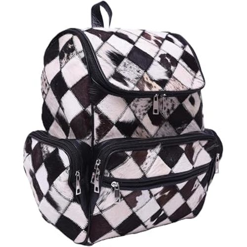 Cowhide Bag - Sleek Hair-On Full Grain Genuine Leather Cowhide Backpack, Handcrafted Western Diaper Bag with Laptop Sleeve, Zipper Stylish All-Day Comfort for Campus, Commute & City Adventures