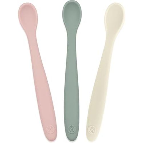 WeeSprout Silicone Baby Spoons - First Stage Infant Feeding Utensils With Soft-Tip, Bendable Kitchenware for Parent & Self-Feeding, Ultra-Durable, Dishwasher Safe, Travel Case, Set of 3