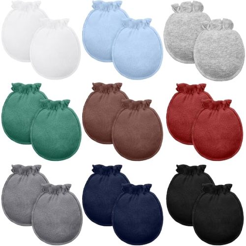 9 Pairs Newborn Baby Boys Girls Mittens 0-6 Months Infant Toddler Mittens No Scratch Solid Color Gloves