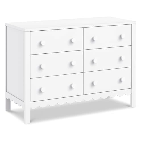 Davinci Sammy Scallop 6-Drawer Dresser in White | GREENGUARD Gold Certified - Smooth-Gliding Drawers - Durable & Modern Easy-to-Assemble Nursery Dresser for Kids, Boys & Girls