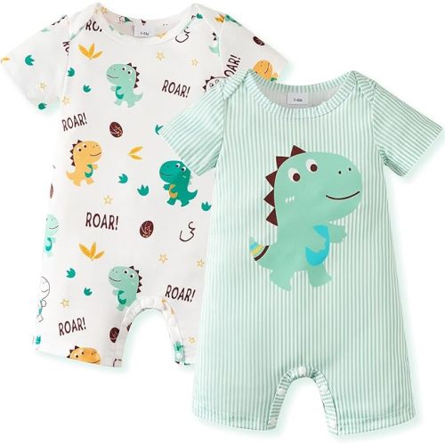 NZRVAWS Newborn Baby Boy Clothes Infant Romper 2-Pack outfit Cute Pattern Essential Short Sleeve Summer Spring Clothing 0-24M