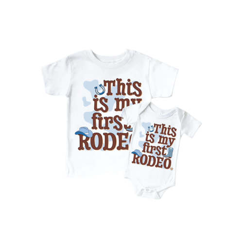 First Rodeo Blue Graphic Bodysuit & Kids Tee | White