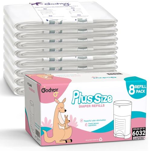 Refills Compatible with DEKOR Plus Diaper Pail Refill Bags| 8 Pack| Super Powerful Odor Eliminator Extra Thick Diaper Pail Bags| Each Holds up to 6032 Diapers| Fresh Lemon Scent| Easy to Replace
