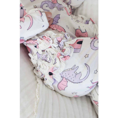 Dragon Adventure Ruffle Zipper Footie in Pink | Caden Lane