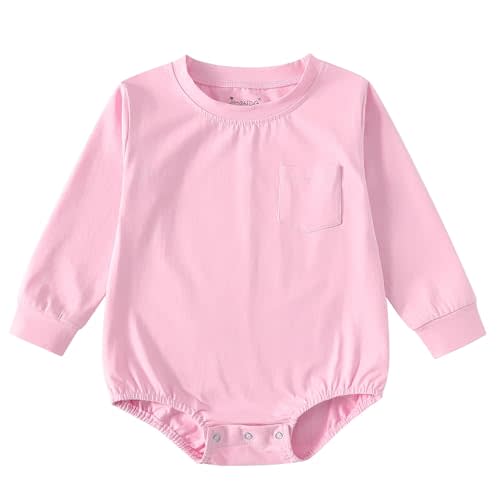 Jimonda Baby Bubble Romper Long Sleeve Bodysuit T-Shirt | 100% Cotton,Solid Color,Baby Summer Clothes,Button T-Shirt Outfits,Funny,Sliky Soft,Breathable, Stretchy, Gentle on skin