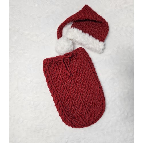 Baby Santa Hat swaddle sack set - Newborn infant - red cocoon- Christmas Hat - crochet infant wrap- Christmas Hat- children photo prop