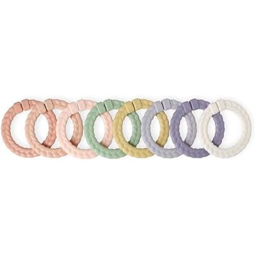 Itzy Ritzy Linking Ring Set; Set of 8 Braided, Rainbow-Colored Versatile Linking Rings; Attach to Baby's Car Seat, Stroller & Activity Gym to Keep Toys Nearby; Pink Rainbow