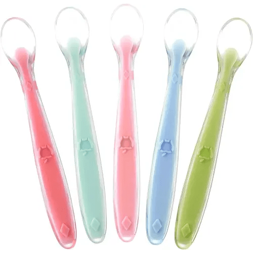 Best Baby Spoons First Stage 4 Months, Soft Food Grade Silicone, Baby Spoon Self Feeding, Infant Spoons First Stage Toddler Spoons, Baby Utensils Training Spoon Gift Set 5 Pack