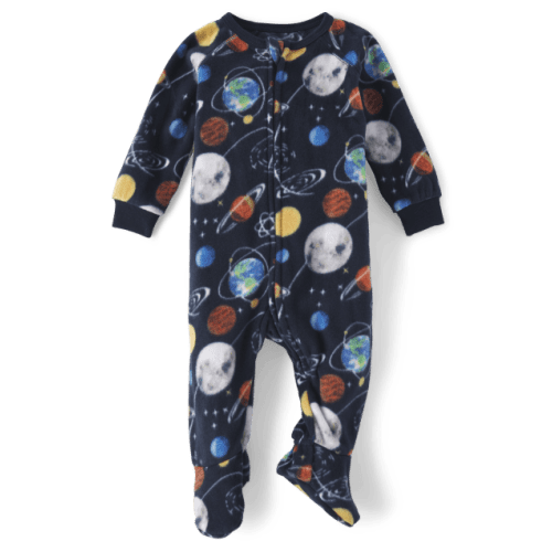Baby And Toddler Boys Space Fleece Footed One Piece Pajamas - Blue