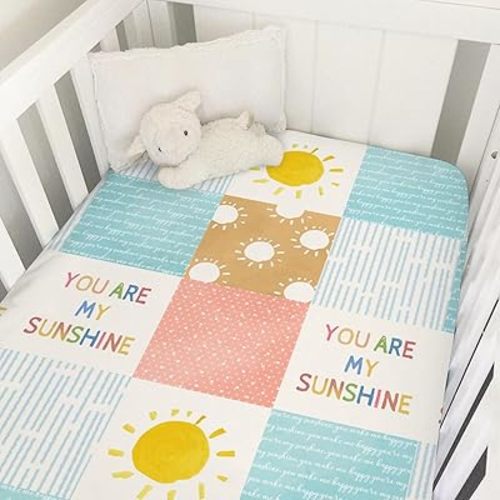 Colorful Boho Sun Baby Crib Sheet 52''x28'' Cute Sunshine Stripes Stretchy Fitted Mattress Sheets for Boy Girl Letters Quote Nursery Toddler Bed Sheets for Standard and Toddler Mattress