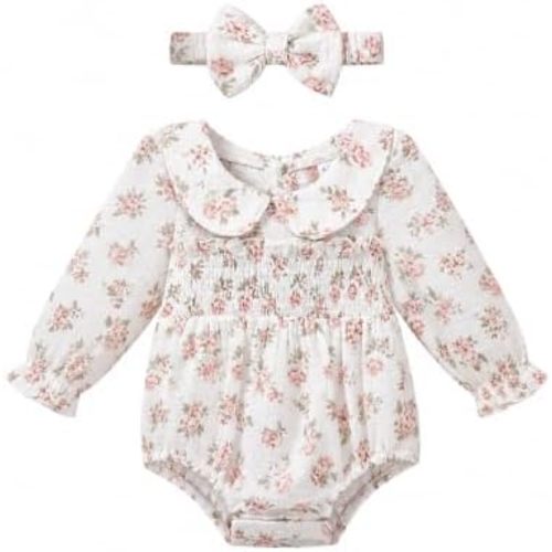 Renotemy Baby Girl Clothes Fall Winter Outfits Smocked Romper Preemie-18M