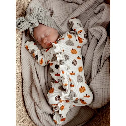 Organic Waffle Ruffle Zip Footie, Harvest Pumpkin