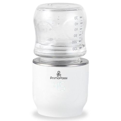 Primo Passi Portable Bottle Warmer on the Go, Travel Breastmilk & Water Bottle Warmer, Small, Lightweight & Fast - White | Adapters Included for Major Baby Bottle Brands