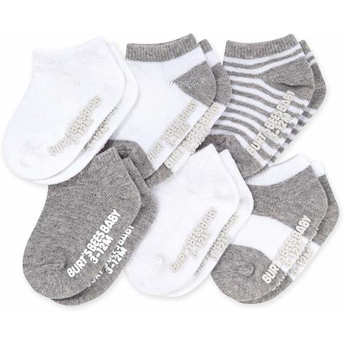 Burt's Bees Baby Baby, 6-Pack Ankle Socks with Non-Slip Grips, Made with Organic Cotton