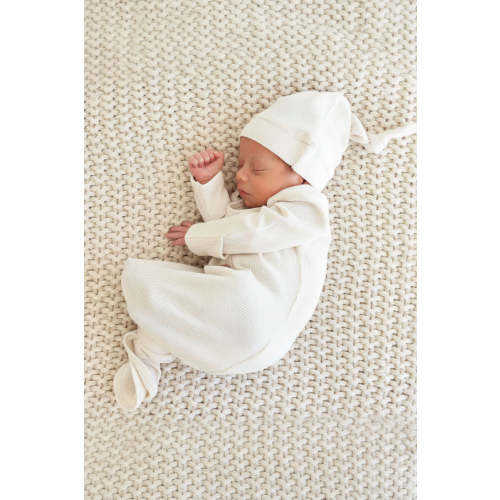 Eggshell Bamboo Waffle Newborn Baby Knot Gown & Hat Set